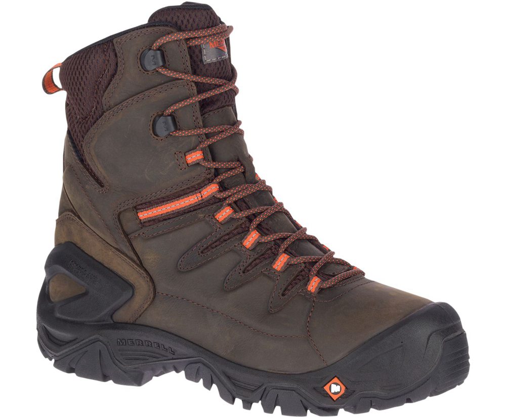 Kozaki Merrell Męskie Brązowe - Strongfield Skórzane 8\" Thermo Waterproof Comp Toe - 623057-GWH